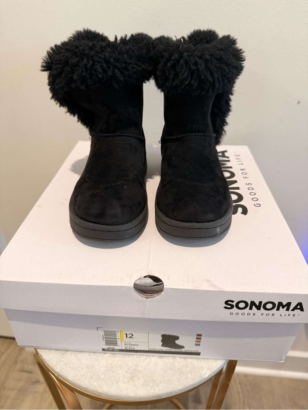 Sonoma Black Faux-Suede Plush Cuff Winter Boots - Girls